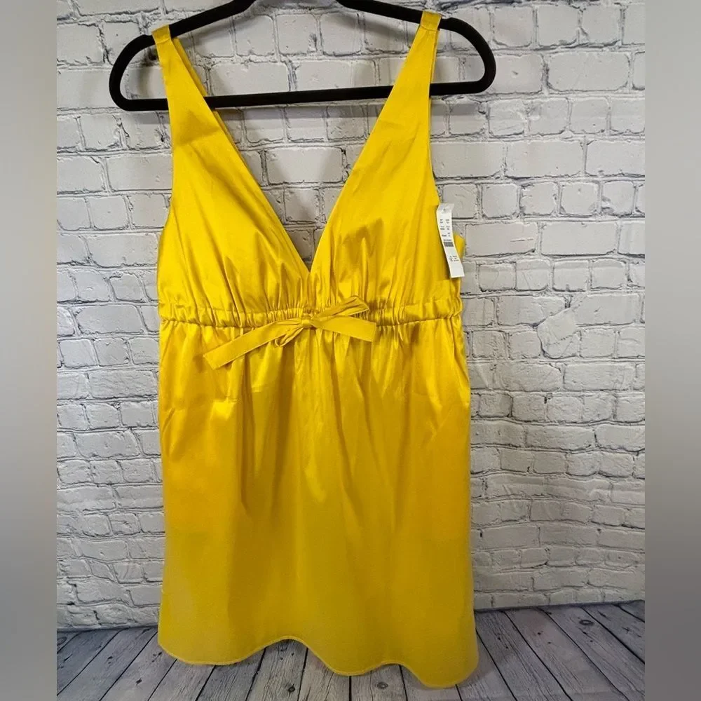 J Crew Collection Yellow Bowfront Sweet Formal Deep V-neck Taffeta Mini Dress 12